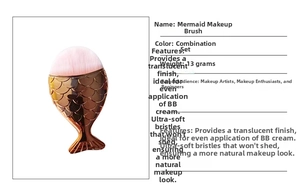 Macro detail of mermaid makeup brush with fish scale handle and soft pink bristles