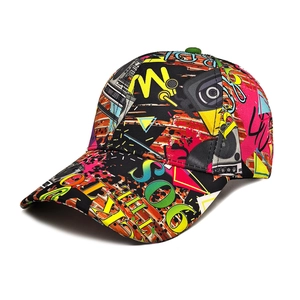 Retro 90s Graffiti Print Baseball Cap Hip Hop Style Music Tape Pattern Polyester Adjustable Sun Hat Unisex