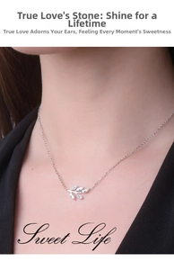 Close-up of S925 silver necklace with marquise-cut D color moissanite leaf pendant