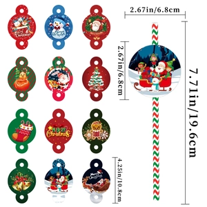 Detailed dimensions of Christmas straw paper cards and festive striped straws