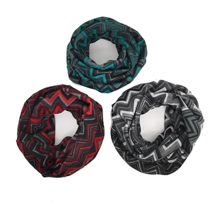 Three-piece set of knitted infinity scarves with vintage chevron zigzag patterns