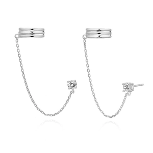 Elegant S925 silver needle long tassel earrings with sparkling round zircon ear cuff