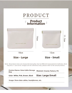 Size comparison of soft PU leather storage pouches for cables in two versatile sizes