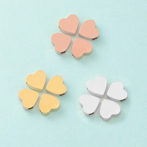 Polished clover shaped stainless steel heart pendants in rose gold, gold and silver