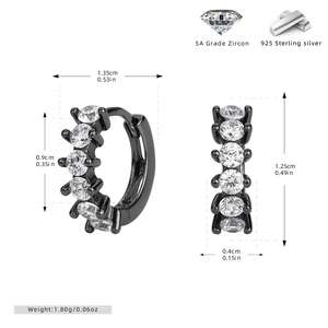 Detailed size chart of S925 sterling silver earrings with 5A grade zircon inlay