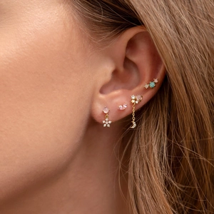 18K Gold Plated Copper Stud Earrings With 925 Sterling Silver Post Cute Fruit Moon Star Rhinestone Earrings For Women Jewelry