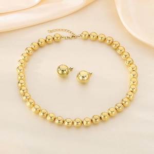 Collier Perles Creuses Acier Inoxydable Et Boucles Oreilles Combinaison Bijoux Polis Exagérés Femmes