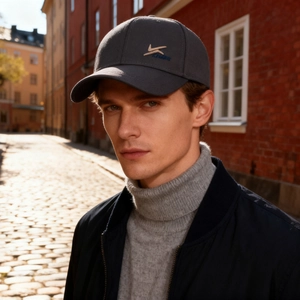 Men's dark grey thermal baseball cap with warm lining and embroidery for outdoor casual use