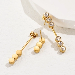 Elegant gold stainless steel earrings with sparkling cubic zirconia in various sizes