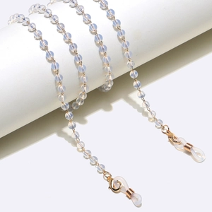 5mm opal bead glasses chain with gold metal lobster clasps on white minimal stand