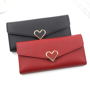 Women Long Wallet PU Leather Heart Metal Buckle Large Capacity Card Holder Zipper Pocket Minimalist Clutch Handbag