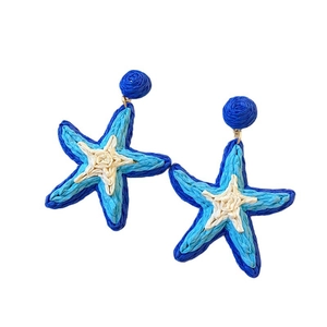 Blue woven starfish earrings with a fresh floral design for elegant summer vacation style