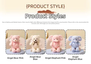 Detailed grid showing pink and blue plush angel bears and elephants with soft wings