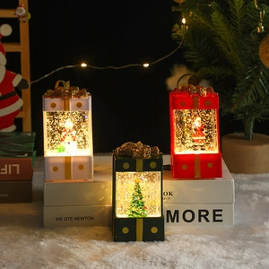 LED Christmas lantern gift box with Santa and snowman scenes set of three colors