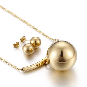 Stainless Steel Gold Plated Sphere Ball Pendant Necklace And Stud Earrings Jewelry Women Minimalist Fashion Modern Chic