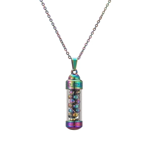 Colorful gemstone wishing bottle pendant necklace with stainless steel chain for women