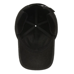 Men's winter baseball cap with thick lining and foldable ear flaps in black