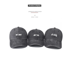 Dreiteiliges Familien-Baseballcap-Set mit Stickerei auf gewaschenem Baumwollstoff im Retro-Look