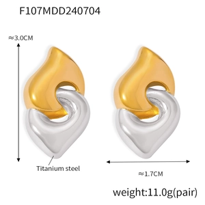 Detail of two-tone stainless steel earrings with dimensions of 3.0cm by 1.7cm