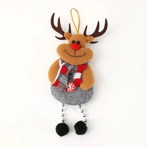 Handmade brown felt reindeer Christmas tree ornament with red scarf and gold hanging string