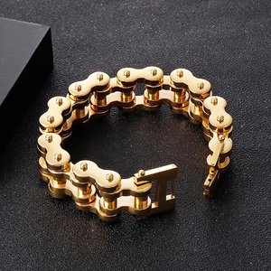Golden titanium steel bicycle chain bracelet for men with unique industrial link design