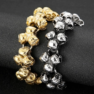 Vintage stainless steel skull bracelets in gold and silver finish with punk design