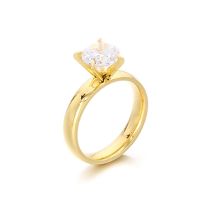 Minimalist 4mm gold stainless steel engagement ring with a round clear solitaire stone