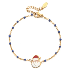 Detail of Christmas Santa pendant with gold stainless steel chain and blue beads