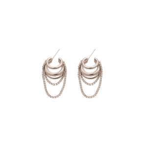Boucles d'oreilles pendantes multicouches argentées avec pompons en zircons étincelants