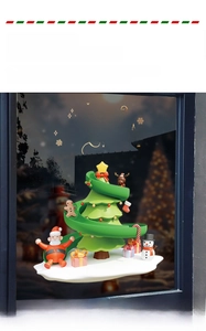 3D spiral Christmas tree window decals with Santa and snowman for glass storefront decoration