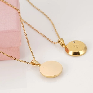 Golden 18K stainless steel initial A necklace with round crystal pendant for women