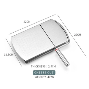 Stainless steel cheese cutter slicer with scale markings for precise home baking kitchen use