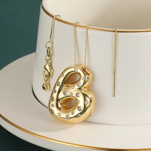 18k gold plated letter B pendant necklace with pavé zircons on a delicate box chain