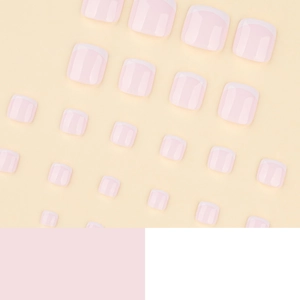 Uñas postizas para pies estilo francés blanco clásico con base rosa claro y brillo