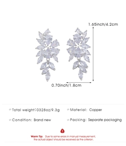 Detailed view of marquise cut cubic zirconia flower earrings with 1.8x4.2cm dimensions