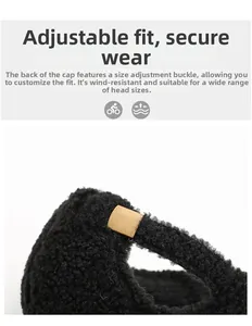 Detail of adjustable metal buckle on black sherpa baseball cap for custom fit