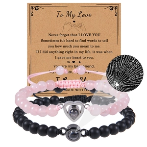 Bracciali Di Coppia In Perline Di Pietra Naturale Ciondolo Proiezione Cuore Lega Diverse Lingue Ti Amo Regalo Romantico