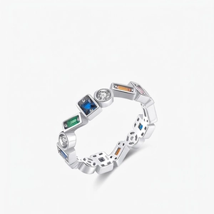 925 Sterling Silver Irregular Geometric Ring For Women Vintage Rainbow Ins Style Inlaid Zirconia Jewelry Finger Ring Gift