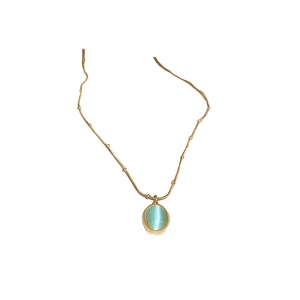 Gold bead chain necklace with oval turquoise pendant displayed on a white background