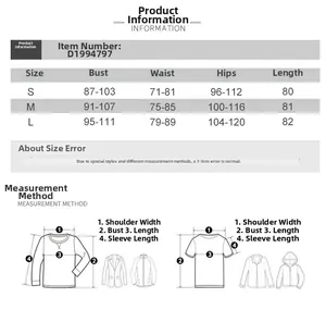 Detailed size guide table for off-shoulder mini dress with bust and waist measurements