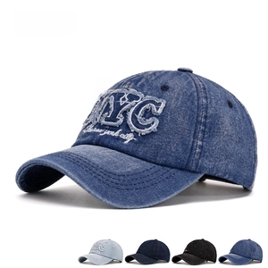 Vintage NYC Denim Baseballkappe mit Distressed-Stickerei und klassischer Waschung für Unisex