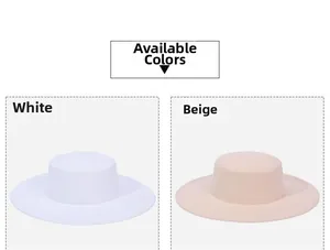 Flat top wool felt hats for women shown in white and beige with wide brim design