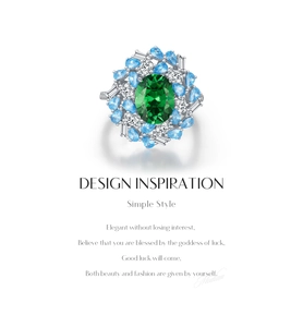 Detailed shot of S925 silver ring featuring emerald cut center and blue pear accents