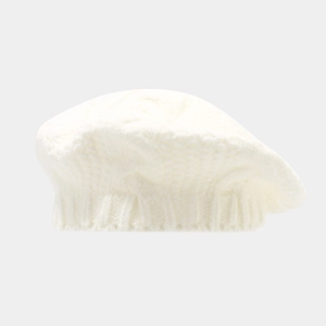 Chic white cable knit beret for women, warm winter outdoor knitted painter hat with ribbed cuff