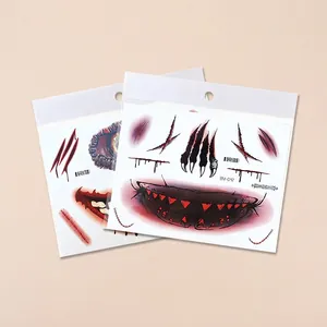 Halloween scary mouth temporary tattoo stickers with realistic bloody scratch and wound designs