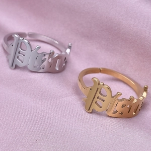 Polished 304 stainless steel open rings with Gothic Bliss letters in gold and silver