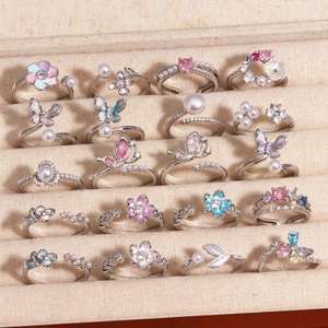 2025 trendy silver butterfly and flower zircon rings set with colorful enamel detail