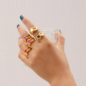 Chic 18K gold plated stainless steel multi-layered rings with colorful star charms