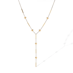 18K gold-plated stainless steel Y-necklace with heart and bar geometric tassel charms