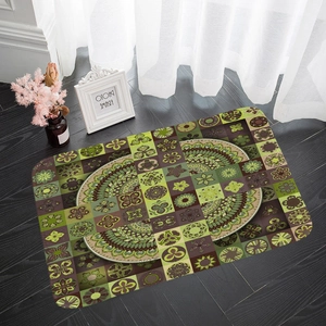 Bohemian square flannel floor mat with retro mandala patterns and non-slip texture